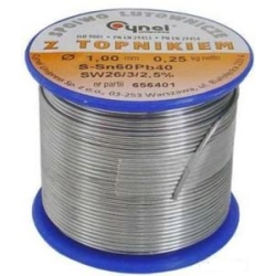 Cyna lutownicza spoiwo lutownicze topnikiem 1mm 250g SN60PB40 SN60PB40