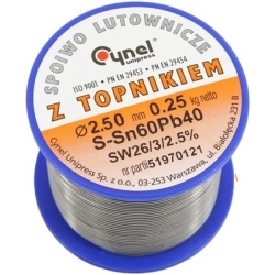 Cyna lutownicza spoiwo lutownicze topnikiem 2,5mm 250g SN60PB40 SN60PB40